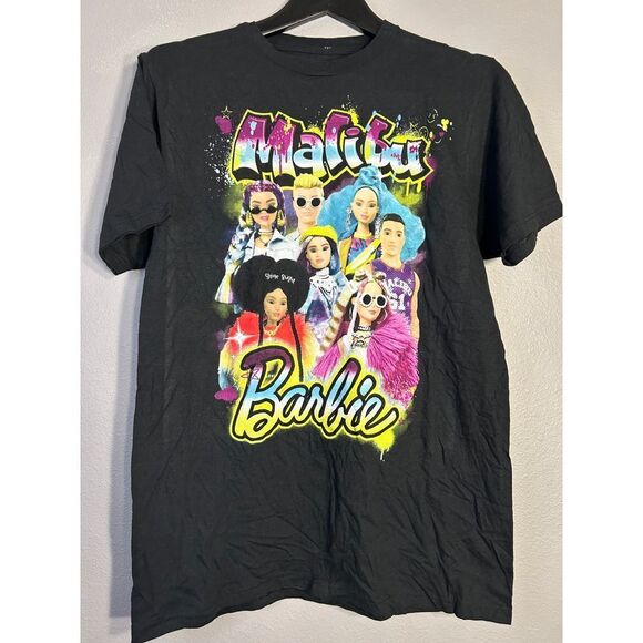 Barbie Tops - Barbie Movie Graphic T-Shirt Colorful Character Print Black Cotton M
